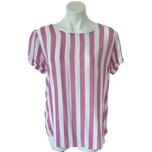 Soft Surroundings Pink White Striped Cabana Tee Size S